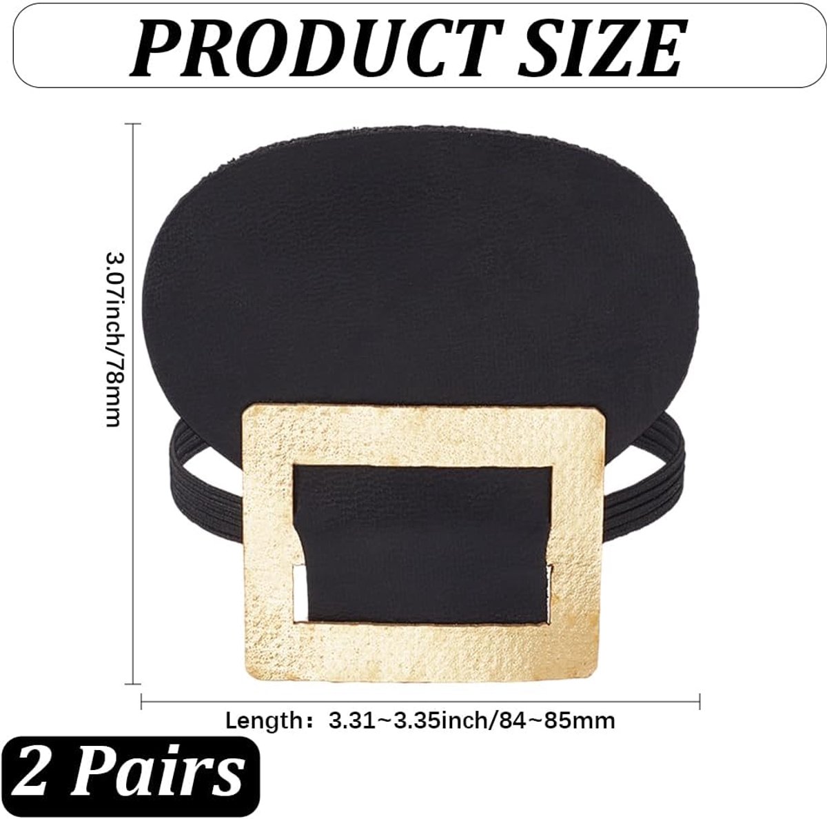 2 paar zwarte kostuumleren schoenbekledingen met gesp en polyester elastische band Vervangende koloniale heren historische accessoire schoen gespen voor cosplay, verkleedpartijen en kostuumf