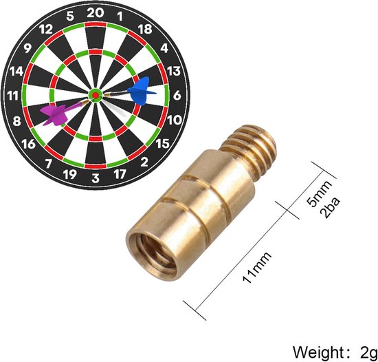 9 stuks 3 kleuren 2 gram dartgewichten messing add accentuator dartpijlen met gewicht darts accessoires voor darts met 2ba-schroefdraad dart-accessoires voor dartcontragewicht, 16 mm, — afbeelding 5