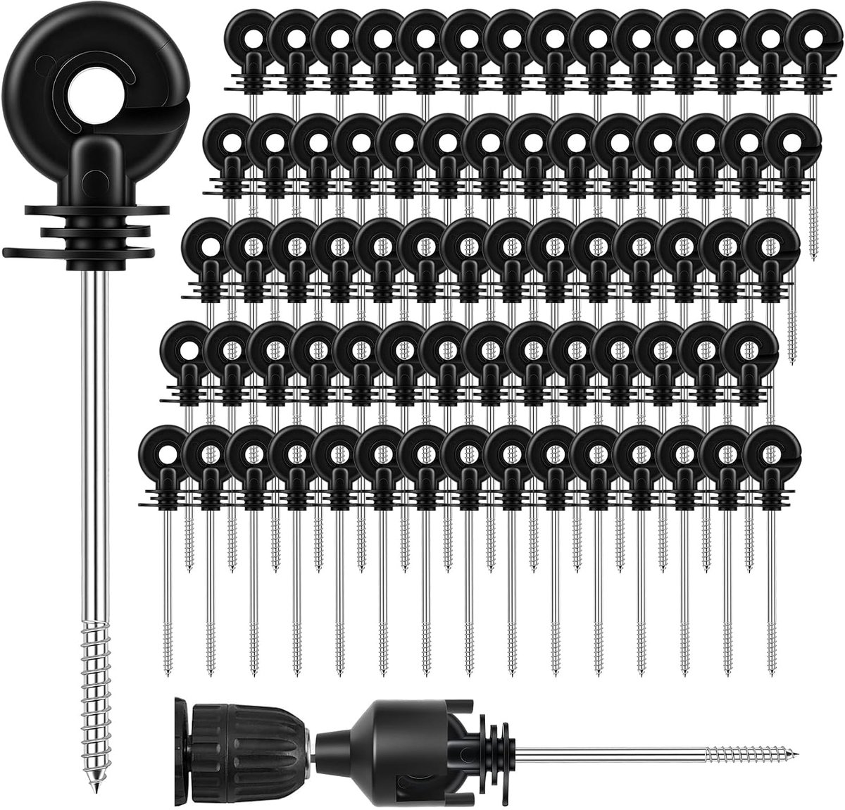 100 stuks weihekisolatoren, 150 mm elektrische hekisolator met schroefdraad, isolatoren, weidehek met dopsleutelhouder, hekisolatoren voor houten palen, dierenhekken en weihek (zwart)
