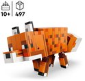 Renard LEGO détaillé en orange et brun avec des détails nets et 497 pièces.
