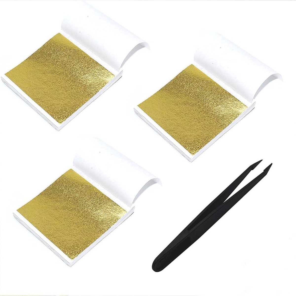 Bladgoud set met pincet, premium goudfolie om te knutselen, goudpapier voor doe-het-zelf knutselen, kunstproject, decoratie, meubels, vergulding, slagmetaal, bladkoper