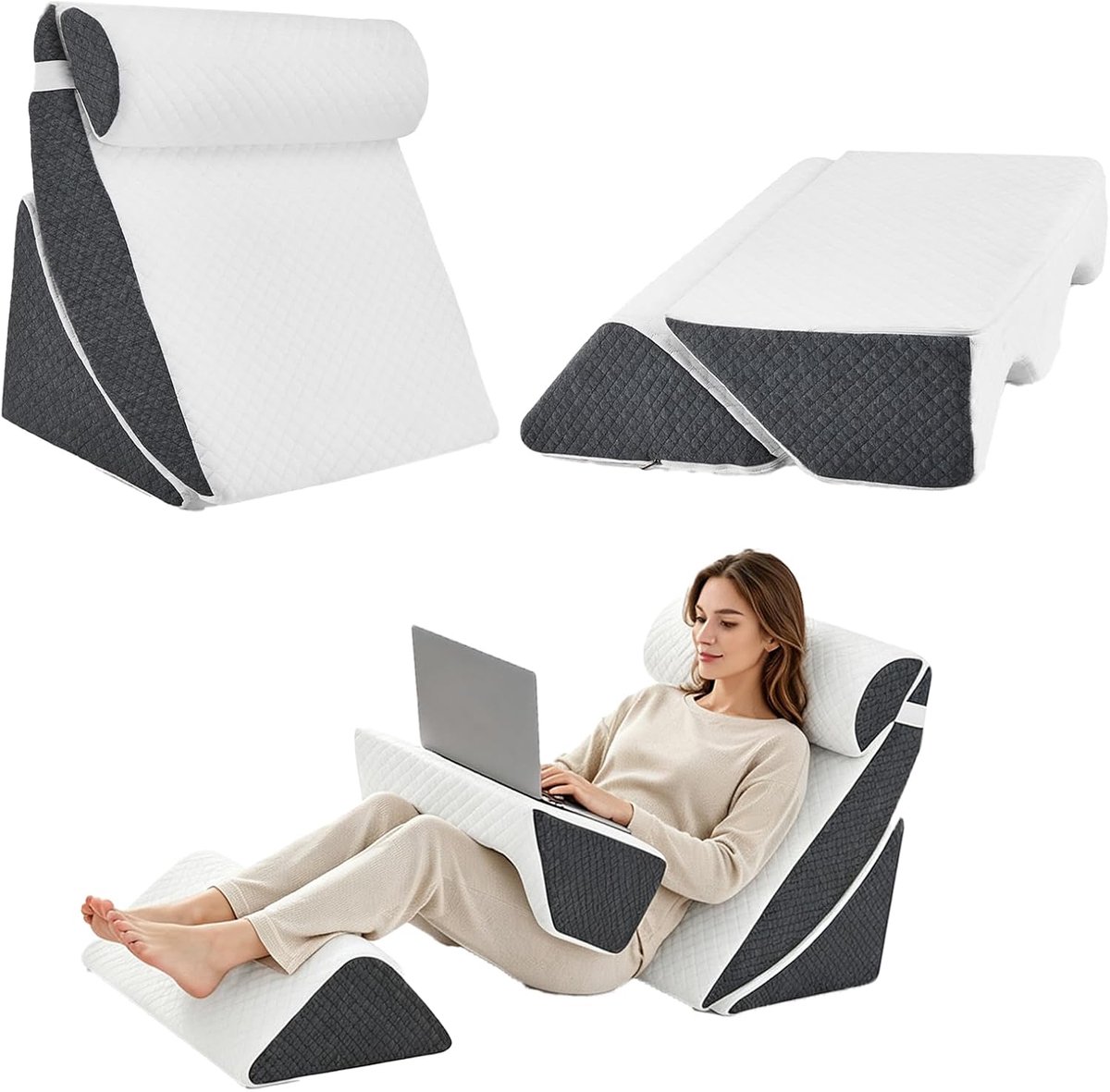 Bed wigkussenset, 4 stuks traagschuim wigkussens voor bed, slaapapnoe, brandend maagzuur, beenverhoging, ergonomisch postchirurgie, schuimkussen voor lezen, slapen, beenkussen (5 stuks)