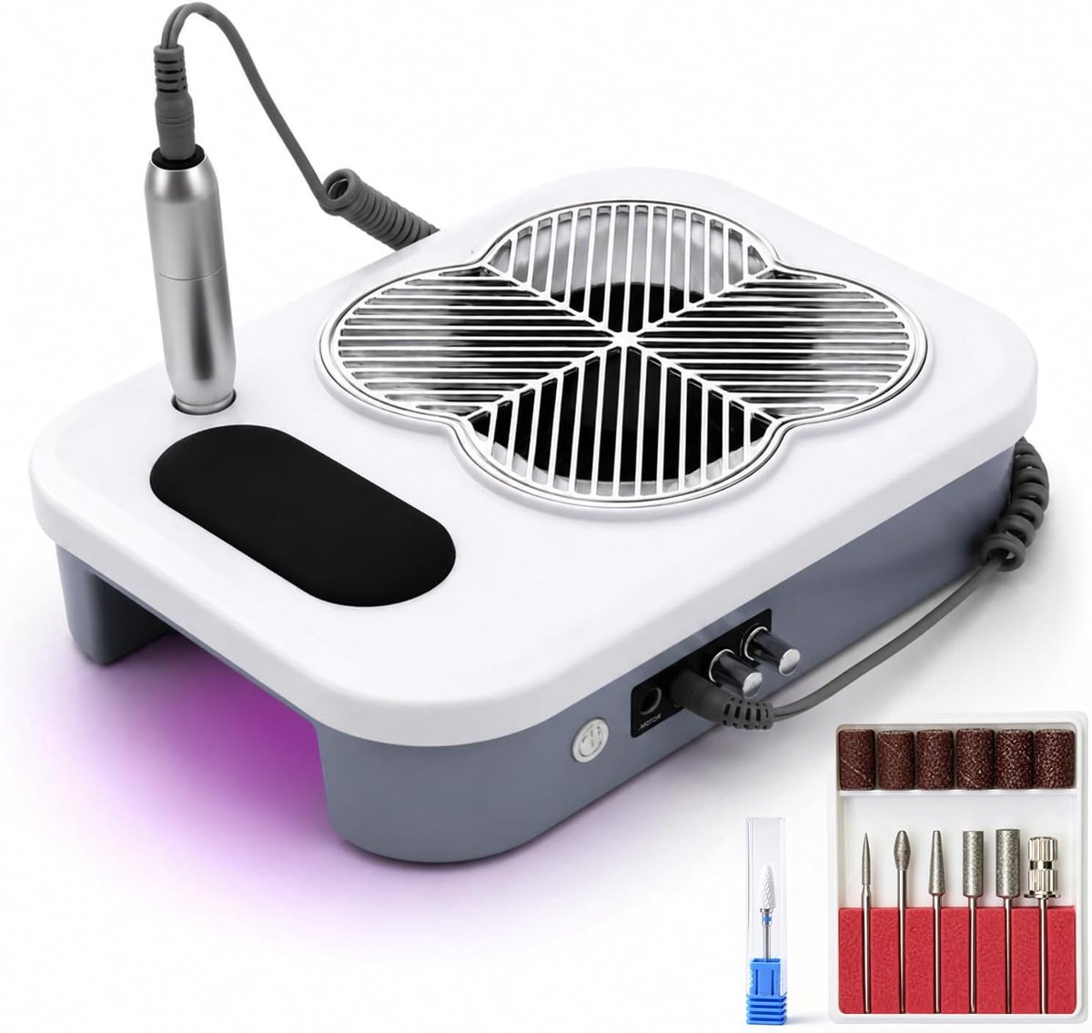 Nagelboor, 3-in-1 nagelfrees, elektrisch met uv-led en nagelstofafzuiging, nagelstofzuiger met filter, afzuiging voor gelnagels, manicure, pedicure, polijsten, acryl, gel, nagelslijper, voor salon en
