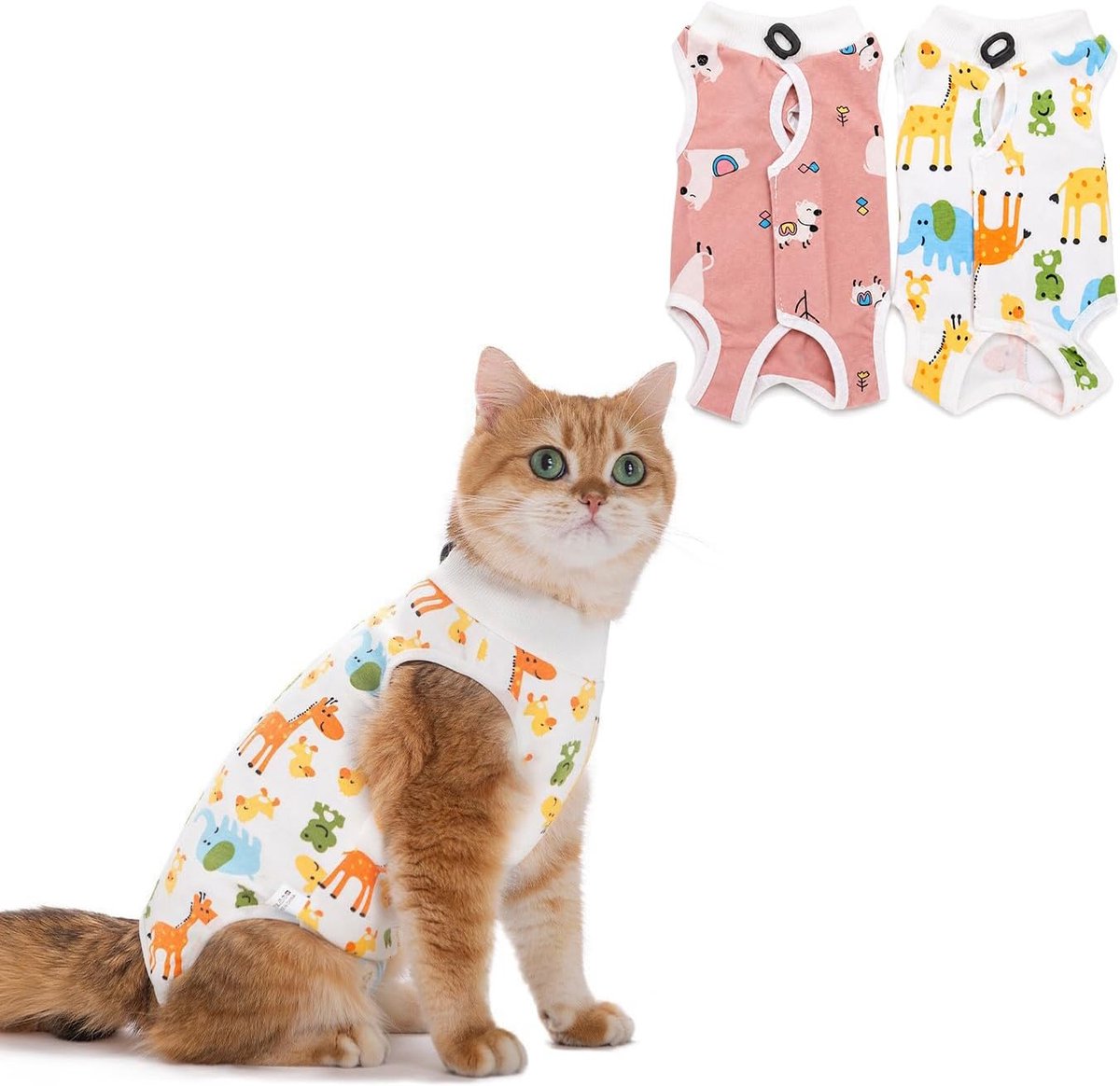 Herstelpak Na Operatie 2 Stuks, Zacht en Ademend Kattenpak voor Operatie, Anti-Lik Herstelpak voor Katten na Sterilisatie, Ideaal voor Buikwonden, Huidaandoeningen en Spenen (Tiermuster, M)