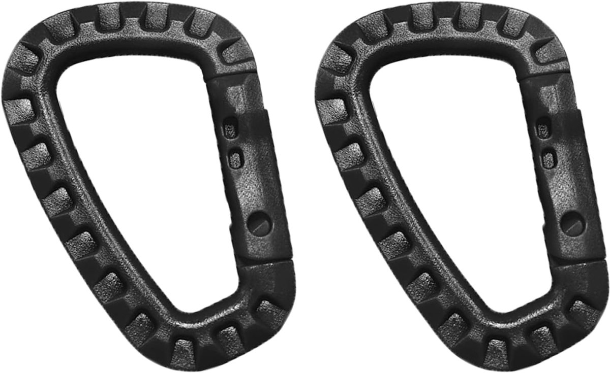 2 stuks karabijnhaken, zwart, kunststof, 85 x 55 mm, 16,5 g