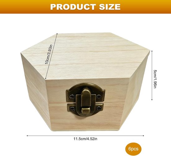 6 stuks kleine houten kist met deksel, sieradendoos van hout, klein, schatkist van hout — afbeelding 2