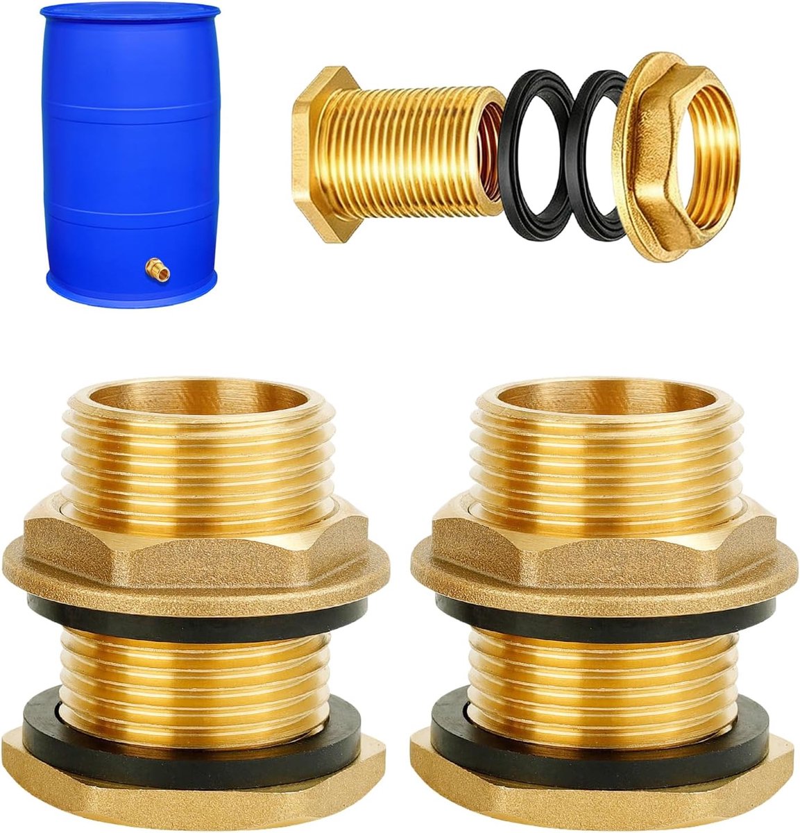 2 stuks tankschroefverbinding inclusief messing tankschroefverbinding regentondoorvoer met 1 inch buitendraad x 3/4 inch binnendraad voor kranen, watertonnen en watertanks
