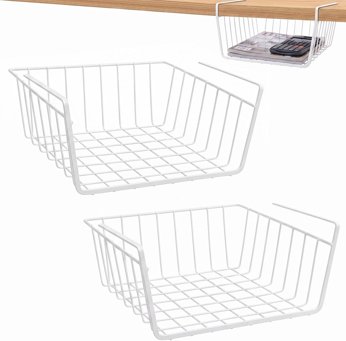 2 stuks hangmand, metalen opbergmand, hangmand, rek onder kast, hangmand, metalen mand, organizer, plank, hangmand voor keuken, kantoor, eetkamer, badkamer, kast