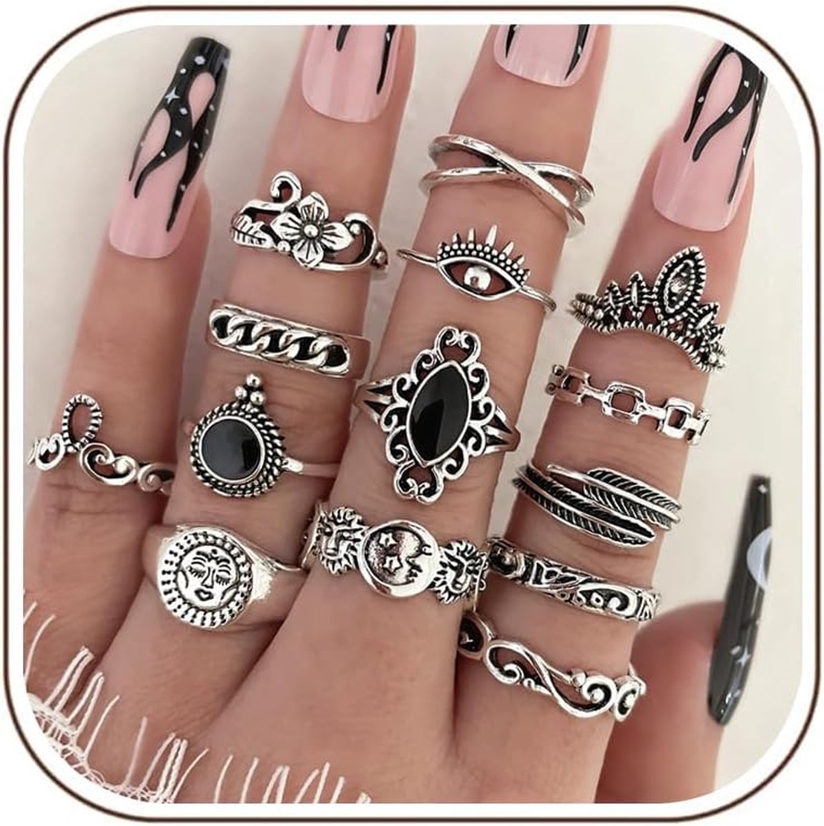 Ringenset voor vrouwen, ringen zilver dames vintage boho, stapelbare ringen, minimalistische ringset voor mannen vrouwen