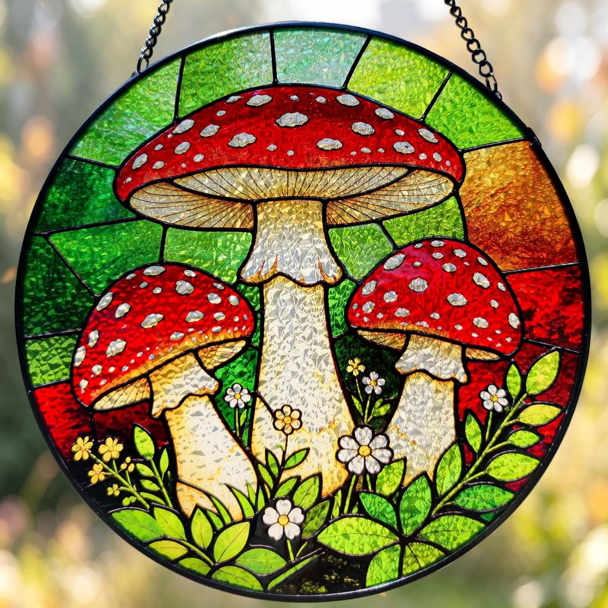 Glas paddestoel zonnevanger, bos fee tuin raam opknoping, rode paddestoel decor, natuur geïnspireerde woondecoratie, Cottagecore bos botanische decor voor slaapkamer keuken glascadeau