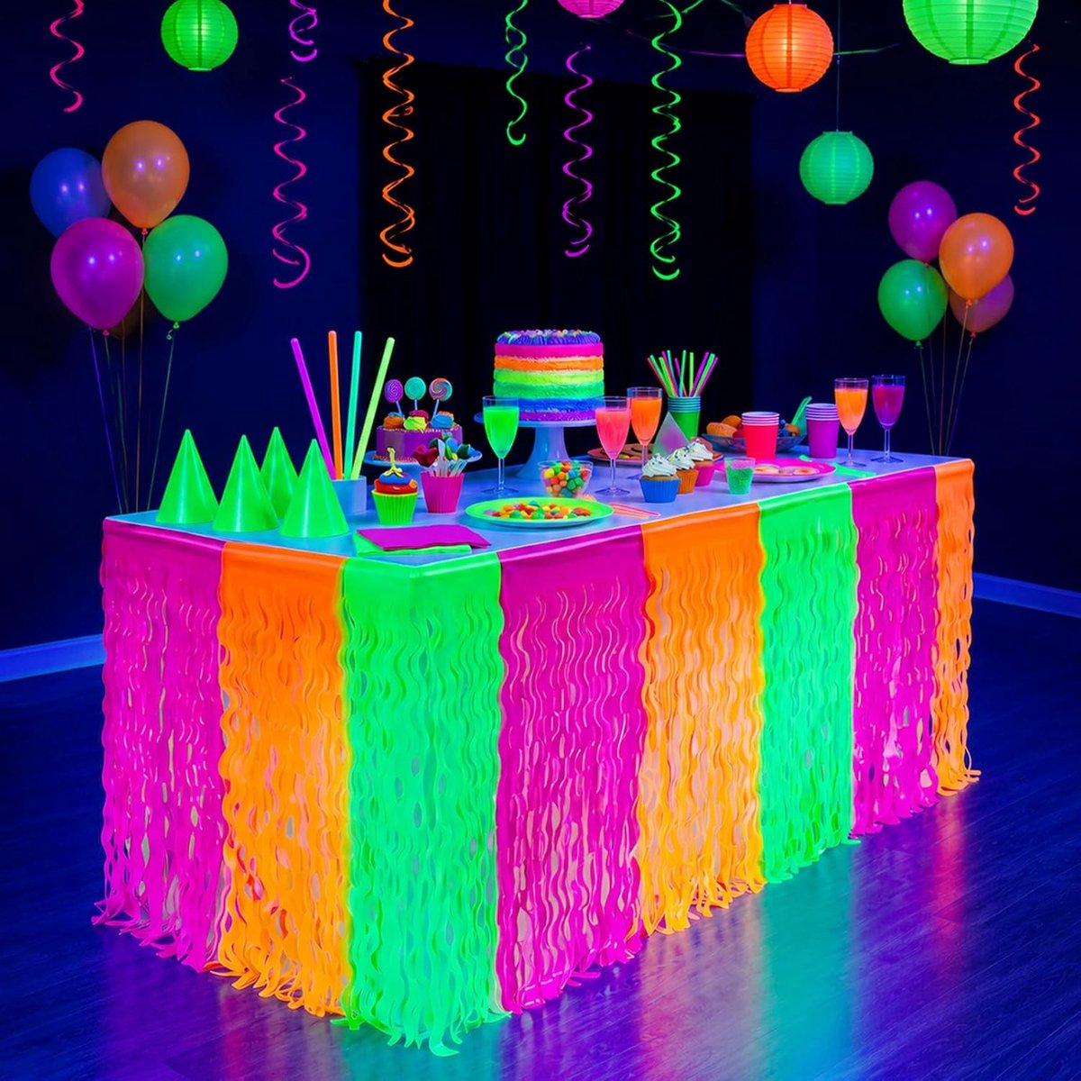 Party Decoratie Kleurrijke Fluorescerende Tafelrokken Zwart Licht Decoratie Neon Lametta Gordijnen Disco Party Accessoires voor Bruiloft Verjaardag Carnaval