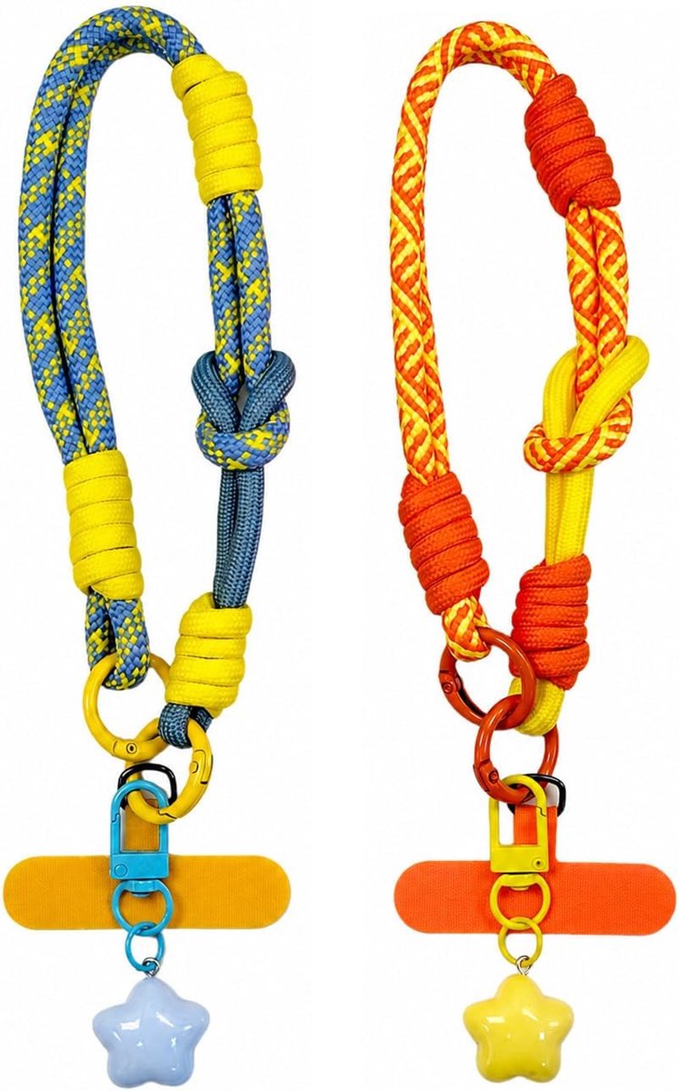 Telefoonketting met kleurblokkering, korte telefoonband, universeel, gele en oranje telefoonhanger, stof, polsband, telefoonhanger, sleutelhanger