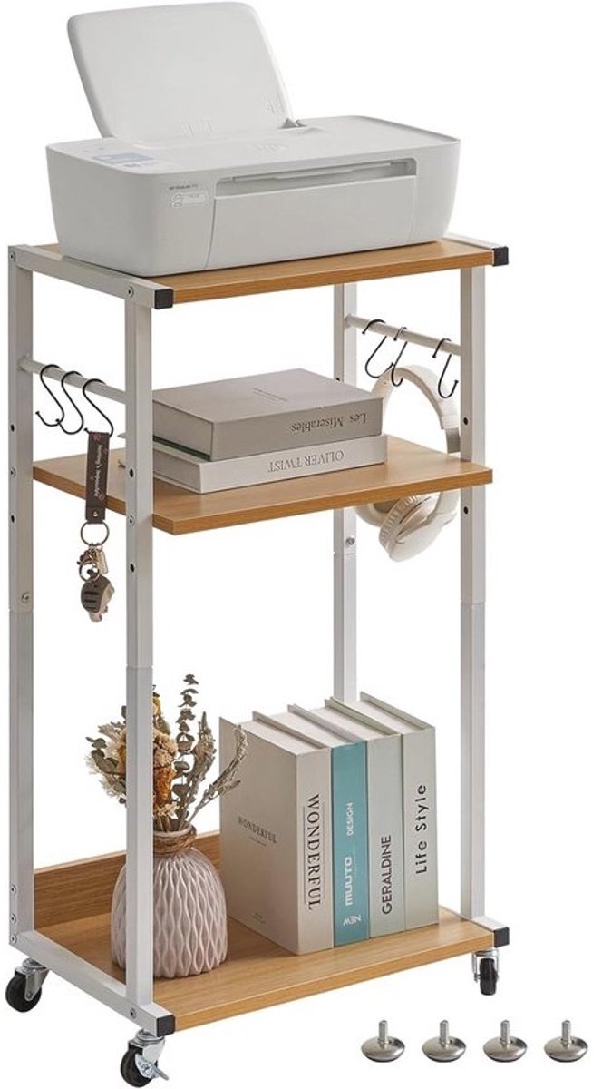 Mobiele printertafel - met wieltjes en verstelbare planken - voor kantoor