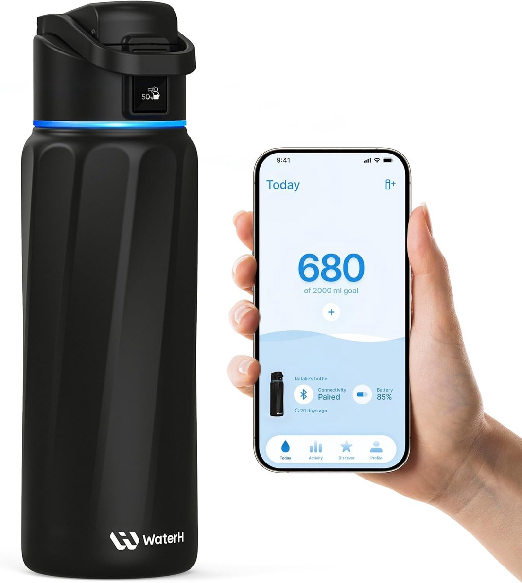 WATERH BOOST Smart Water Bottle 945ml Hydration Tracker & Reminder, Vacuum Insulated Stainless Steel, BPA Free, Wide - ShopVlot