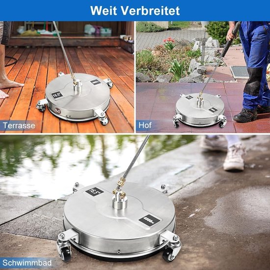 SnelShoppen - Hogedrukreiniger met Oppervlaktereiniger op 4 Wielen - Krachtige Roestvrijstalen Vloerreiniger met 2 Verlengbuizen en 1/4 inch Quick Plu van Snelshoppen — afbeelding 2