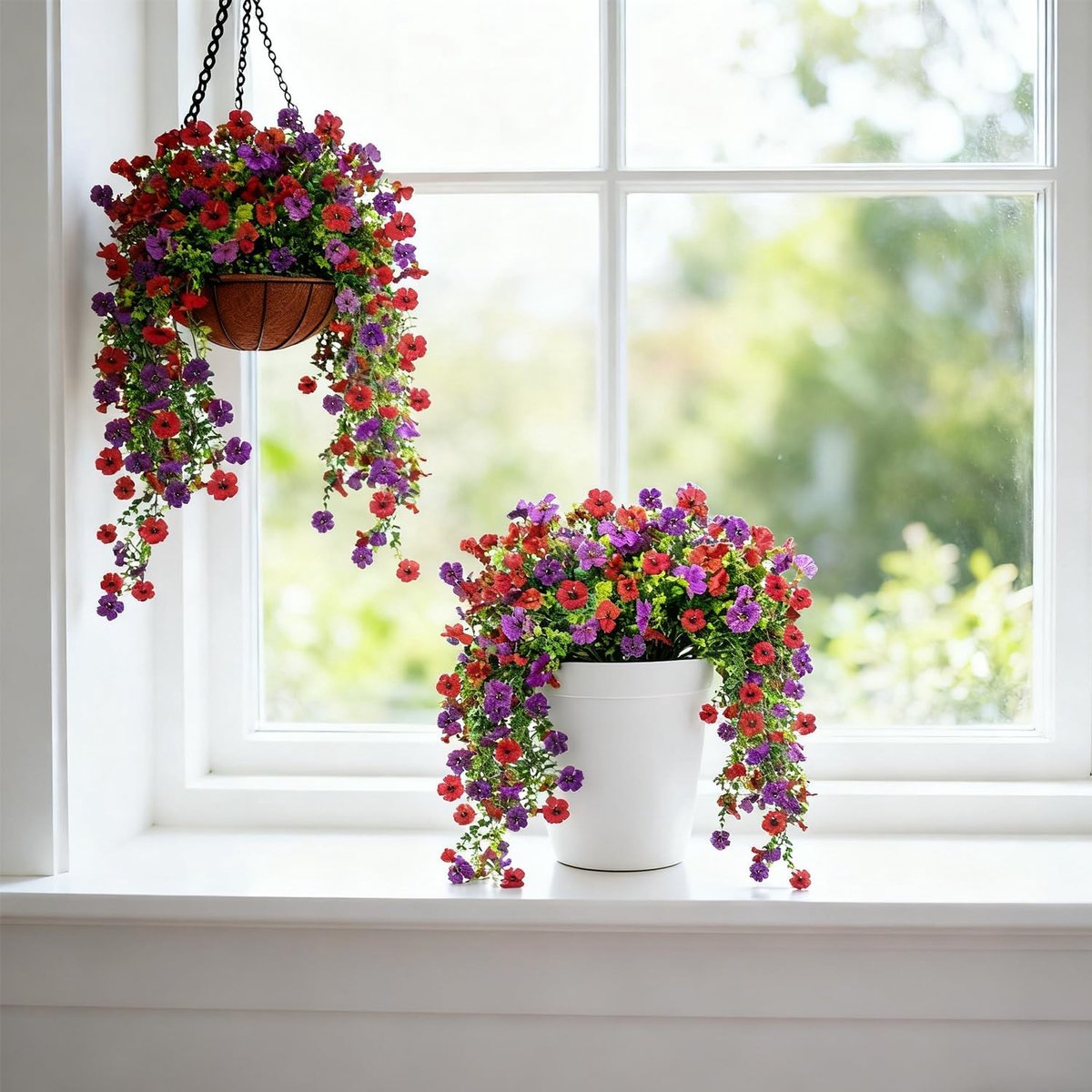 Artificial hanging flowers fake wisteria vine hanging flower fake hanging plants outdoor UV resistant,artificial - ShopVlot