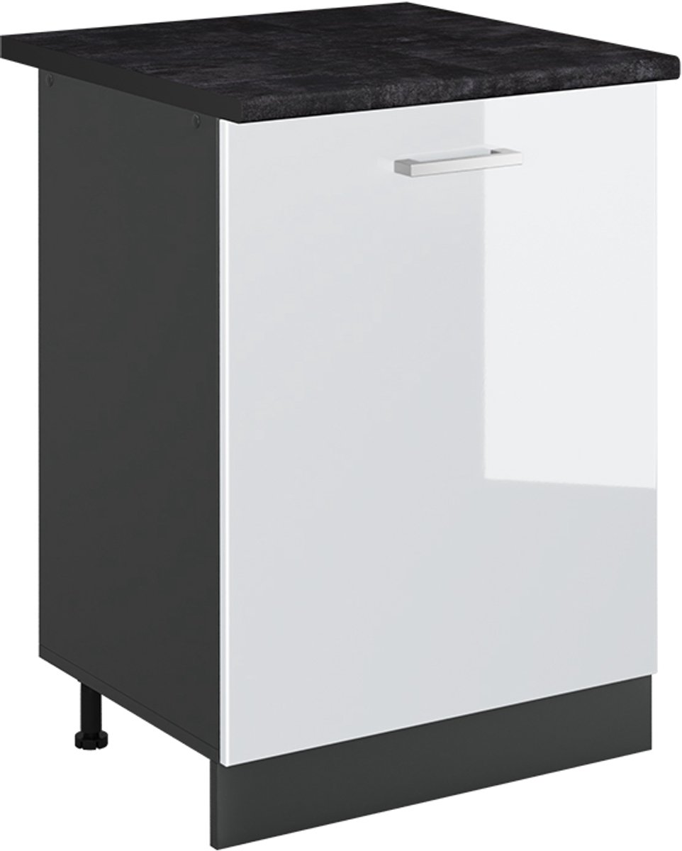 Vicco Keukenonderkast R-Line, Wit Hoogglans/Antraciet, 60 cm met 1 deur antraciet werkblad