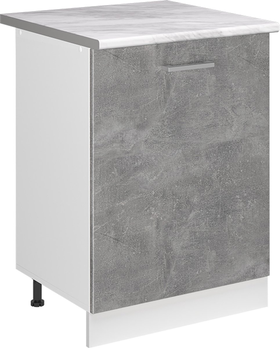 Vicco Keukenonderkast R-Line, Beton/Wit, 60 cm met 1 deur marmer werkblad