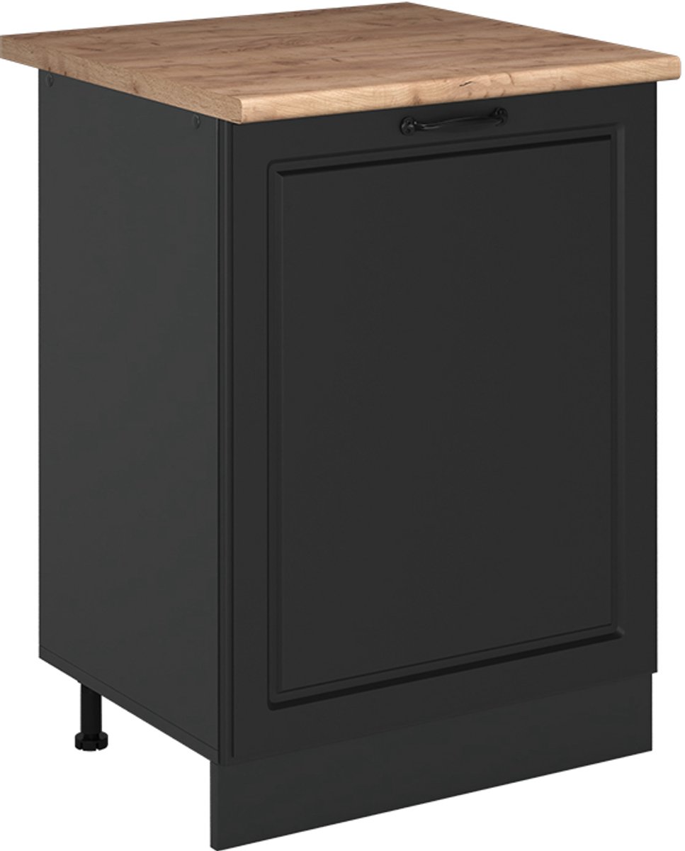 Vicco Keukenonderkast R-Line, Antraciet landelijk/Antraciet, 60 cm met 1 deur goudkleurig eiken werkblad