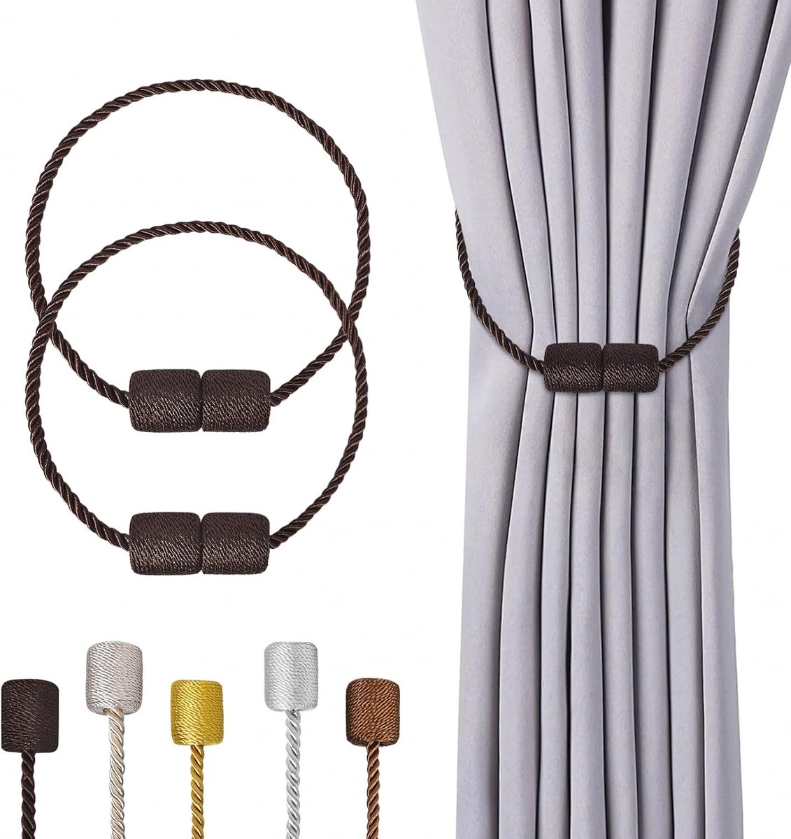 TopHomer 2 magnetic curtain tie backs - 5 colours available - tool-free attachment for indoor use - ShopVlot