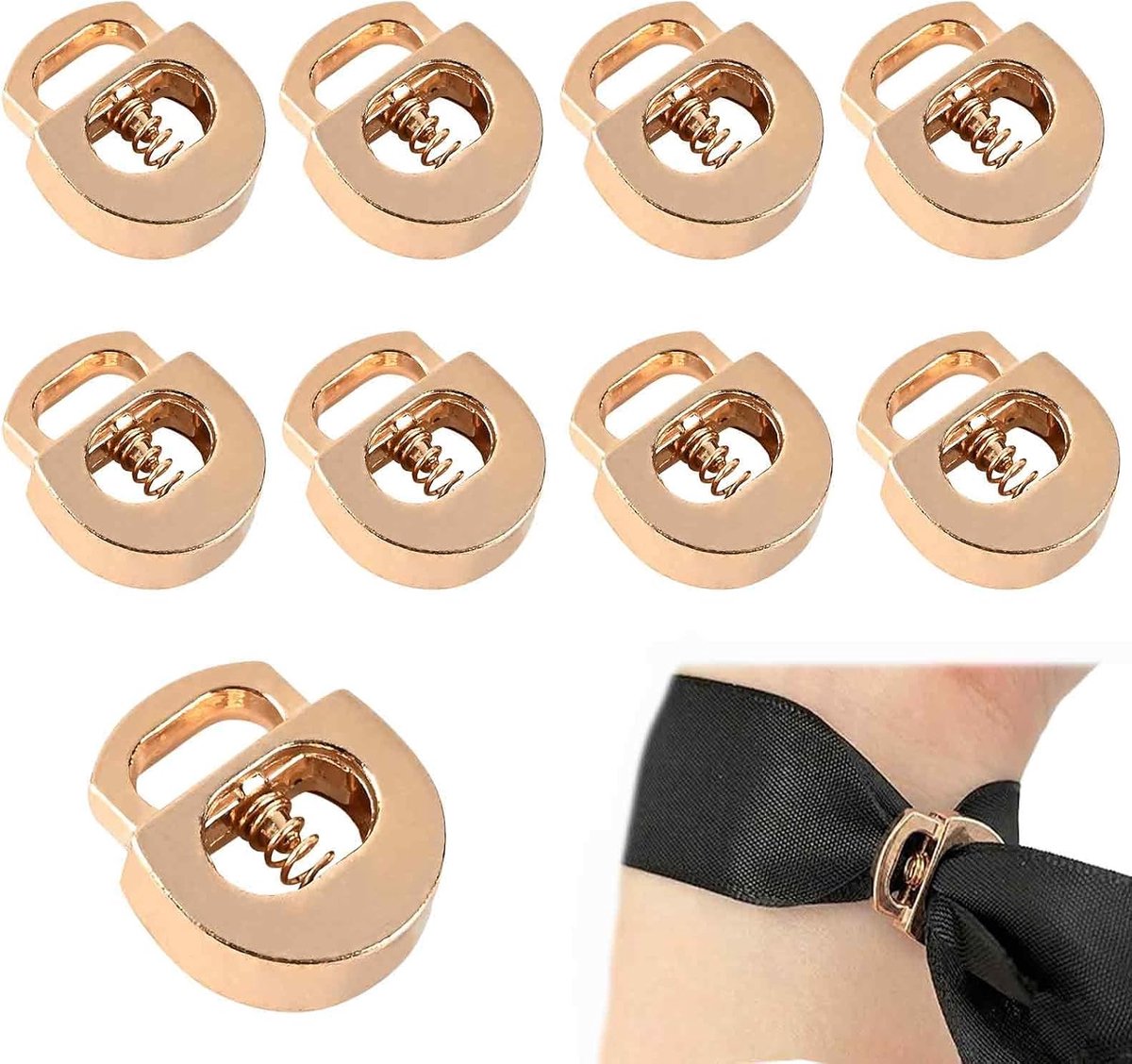 9 stuks koordstoppers van metaal in roségoud, sluiting voor veters en koord, 17 x 12 mm (goud 7 mm) voor sweatshirts, dekbedden, armbanden, festivals en kleding