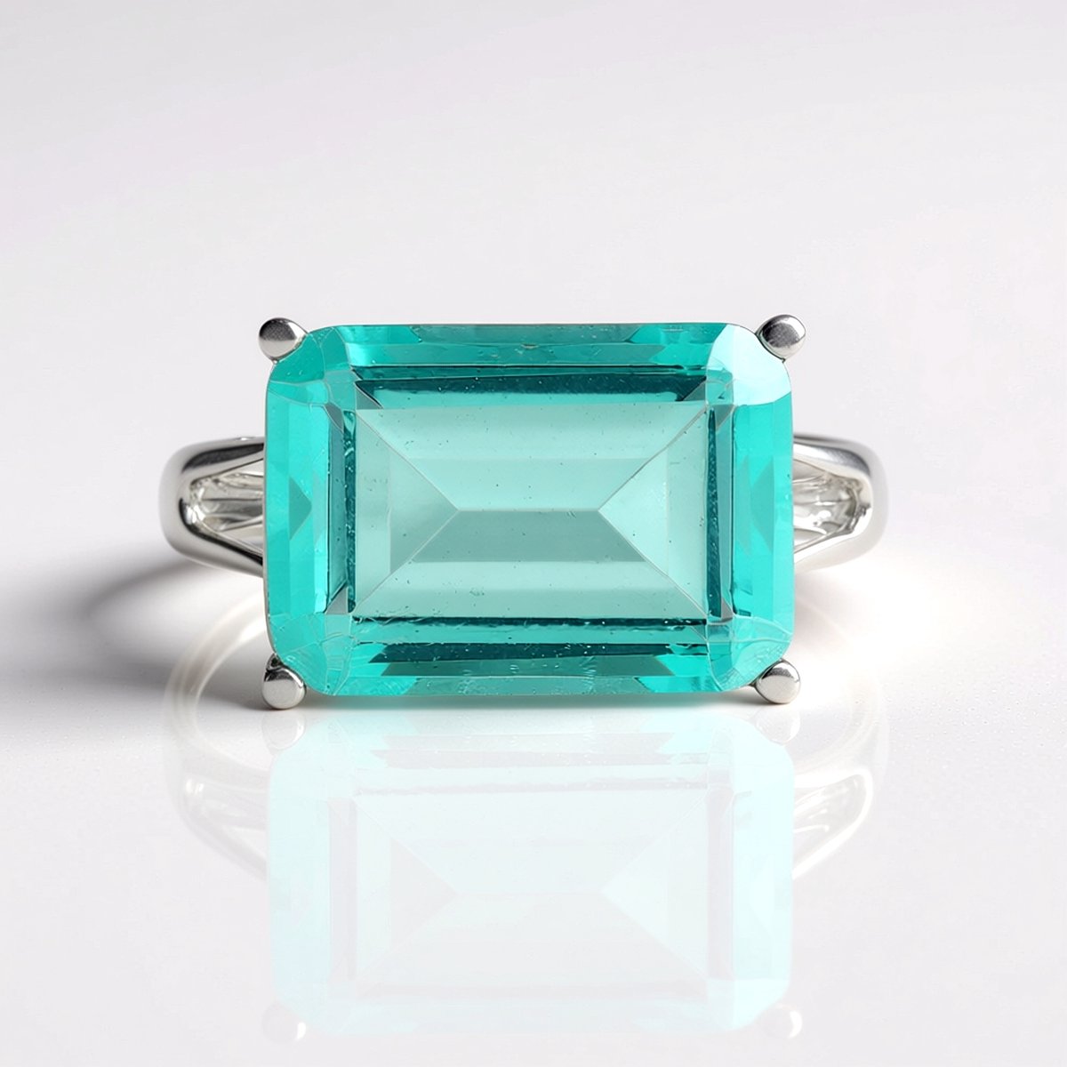 Cavill - Zilveren ring 925 Sterling met 6,643 ct blauwe Paraiba kwarts - Platina gecoat - Trapgeslepen achthoekige edelsteen - Elegant