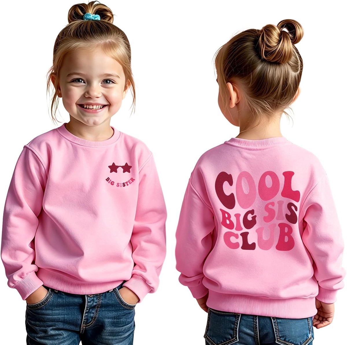 C&M WODRO Big Sister sweatshirt voor meisjes en kinderen, shirt met lange mouwen, grote zus, sweatshirts, coole Big Sis Club printertrui, 2-7 jaar, kleding voor baby's, meisjes, outfits, broers en