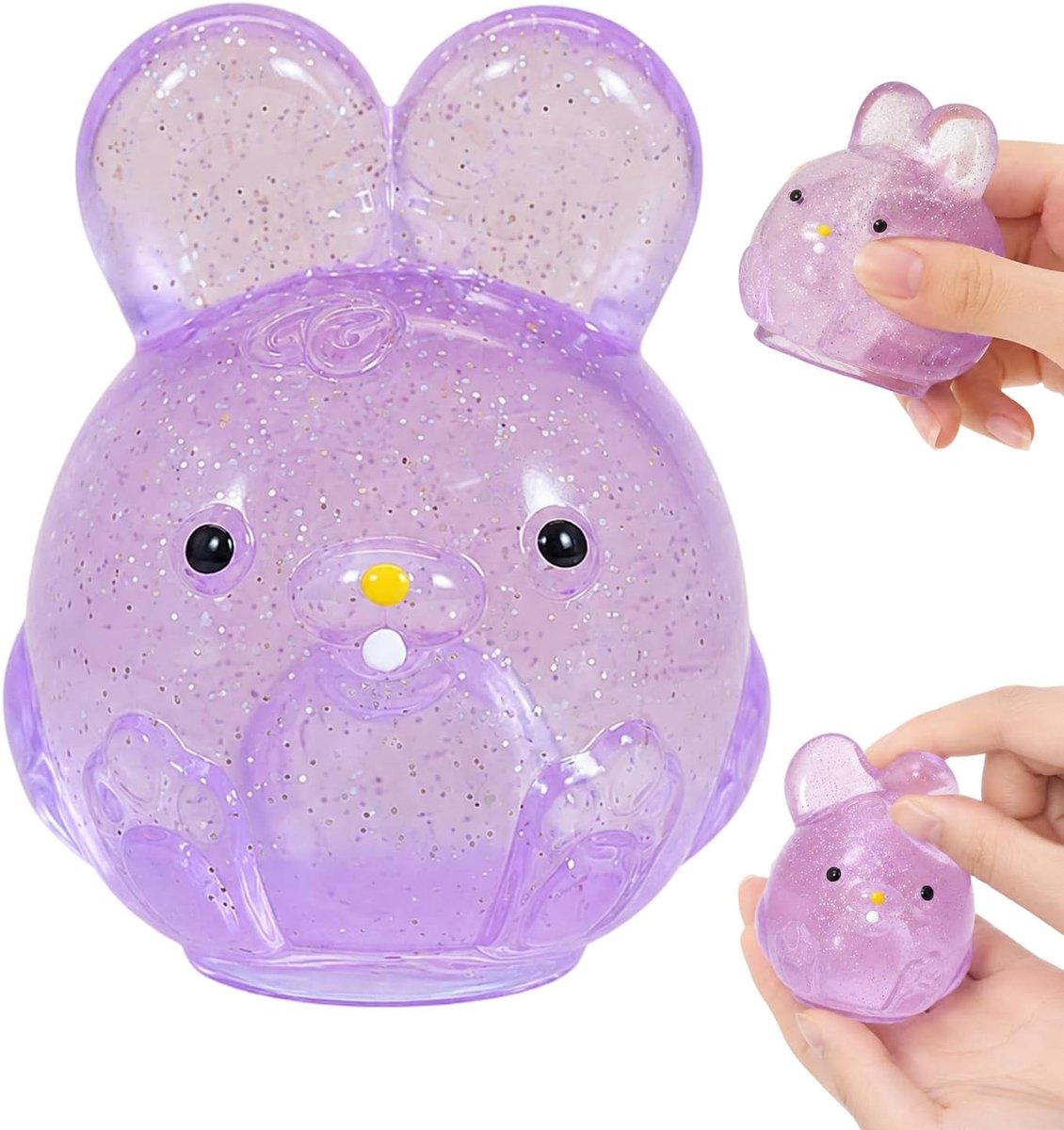 Squishy Fidget Toy, Glitter Bunny Stressbal Knijpbal