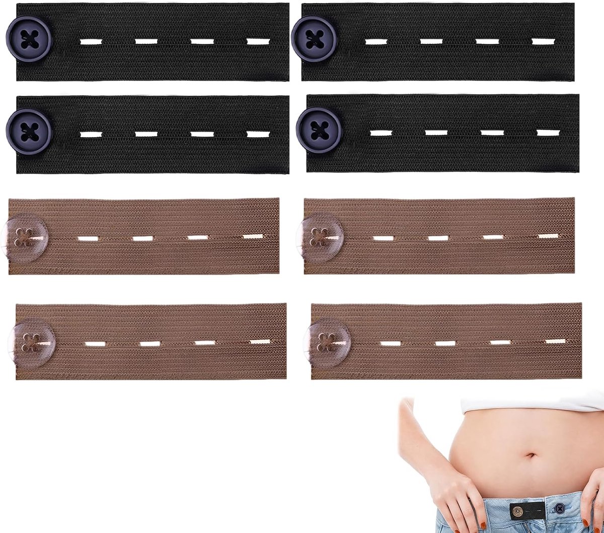 8 stuks broekverlenging verstelbare tailleband knopen zwart kaki 2.5cm