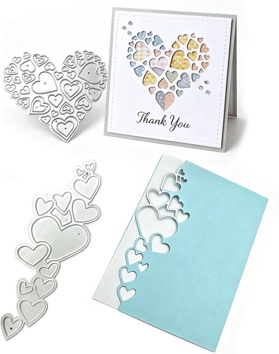 2 stuks stanssjablonen van metaal, hart, kant, metaal, stempelsjabloon, sjabloon voor bruiloften, scrapbooking, album, papier, kaarten, knutselen, cadeau, decoratie