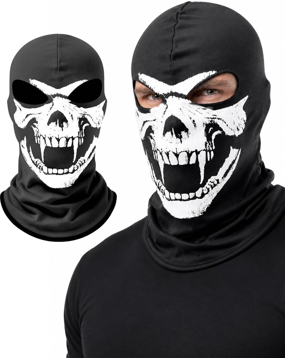 Schedel balaclava 1 stuk - stretch gezichtsmasker met anti-slip houder. Zit direct onder helmen drukvrij, optimaal voor Halloween, motorfiets en snowboardveiligheid.