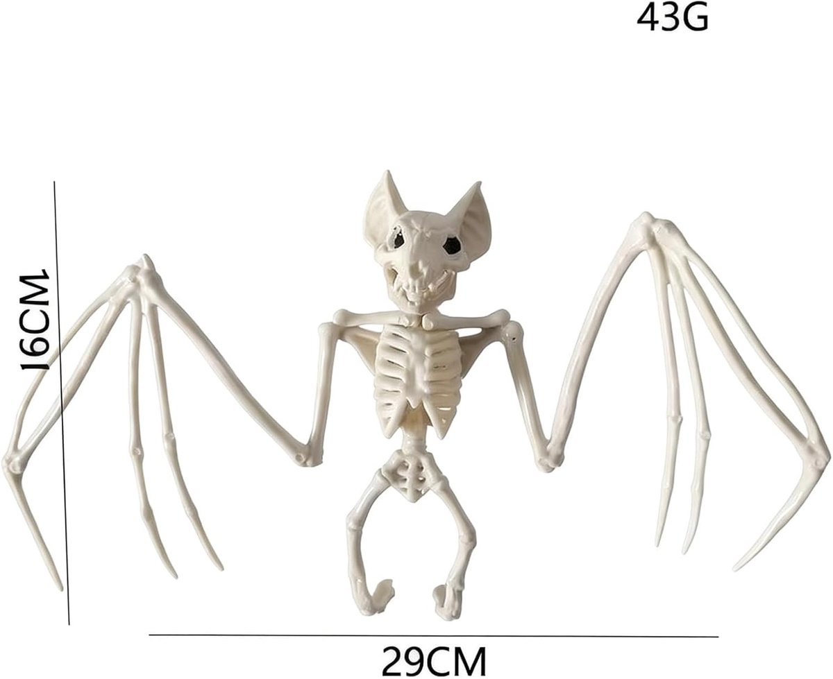 Decoratie Halloween, levensgroot wit vleermuisskelet, griezelige Halloween-decoratie voor tafel en buiten, skeletfiguur voor feest, tuin en huis, tafeldecoratie, weerbestendig
