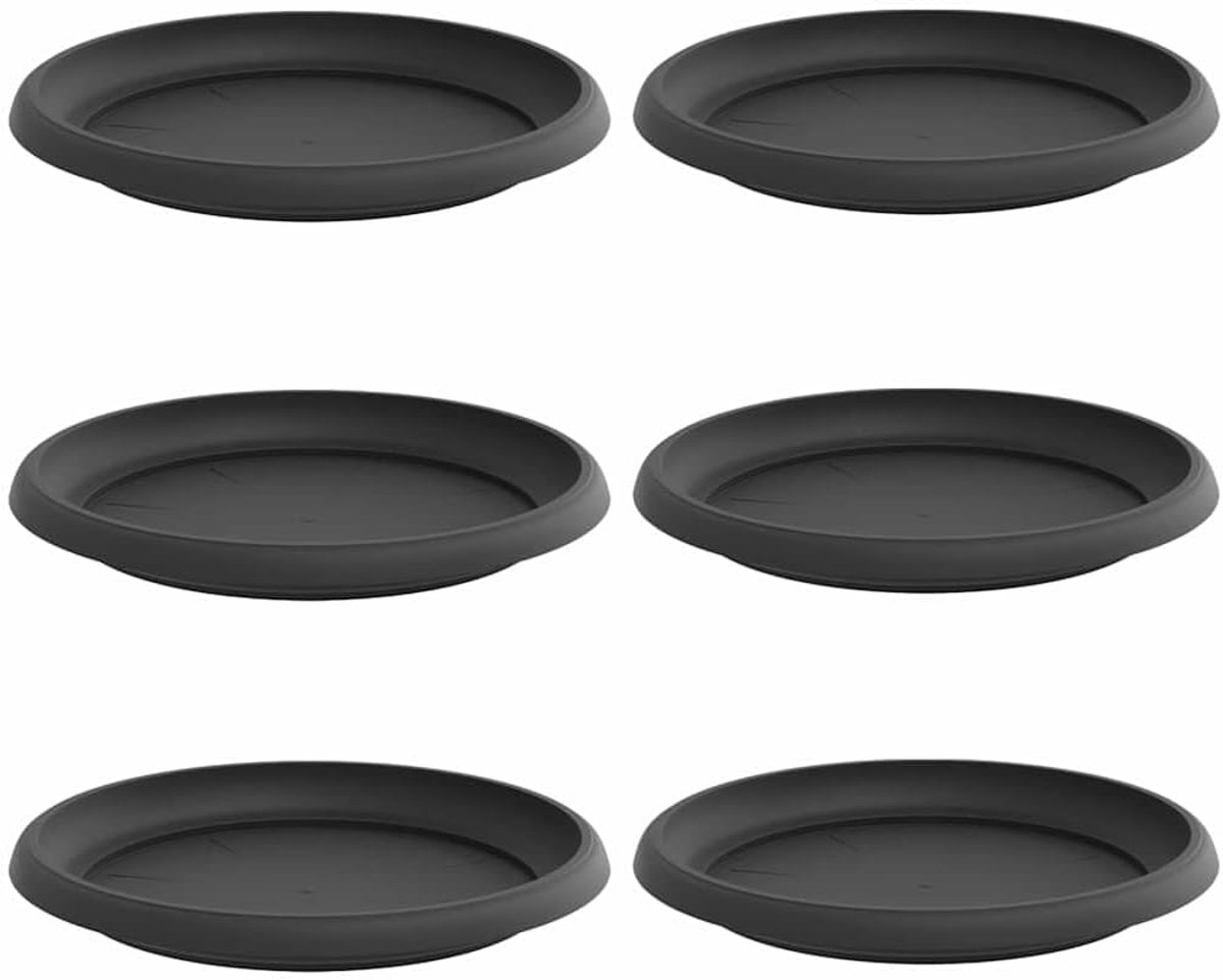 Plantenonderzetters, 6 stuks, zwart, kunststof