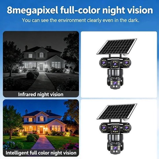 Solar Beveiligingscamera Buiten - 1080p 2MP WiFi Camera met 3 Lenzen - 360° PTZ - 10x Zoom - Kleur Nachtzicht - IP66 Waterdicht - Bewegingsdetectie & Tracking - Tweeweg Audio - Zonnepaneel — afbeelding 4