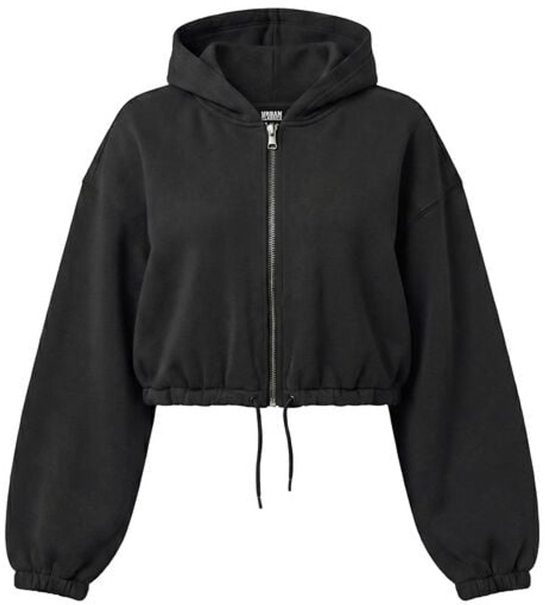 Urban Classics Ladies Fluffy Cropped Zip Hoodie Dames Vest met capuchon – L Zwart