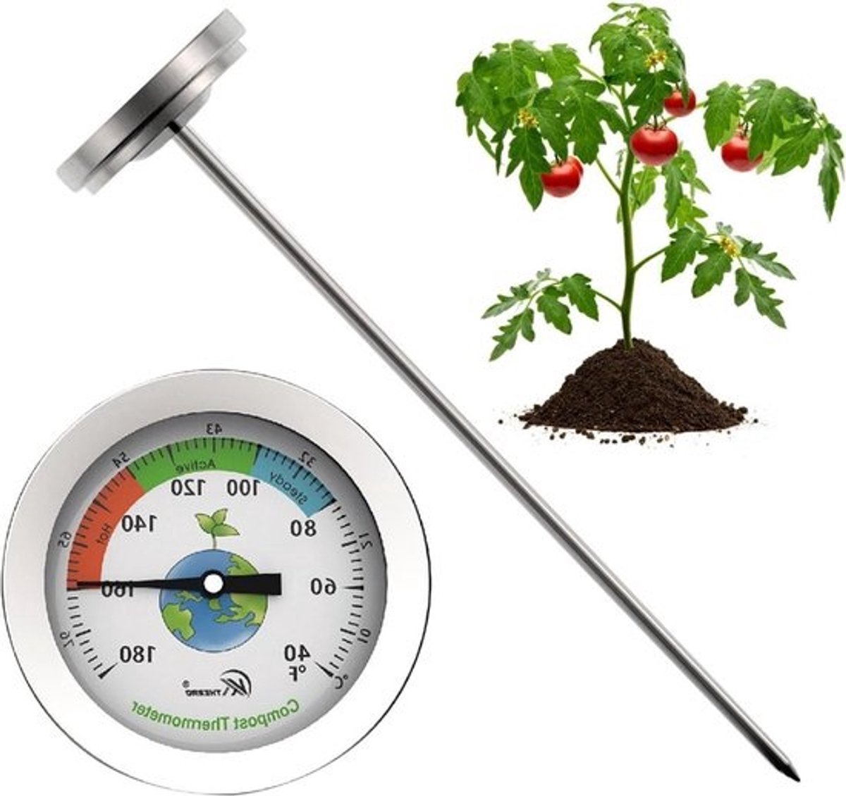 Geothermometer - 17,8 cm (7 inch) tuinthermometer - Eenvoudig af te lezen voor buitengebruik, tuinthermometer, buitenthermometer, thermometer voor Gia