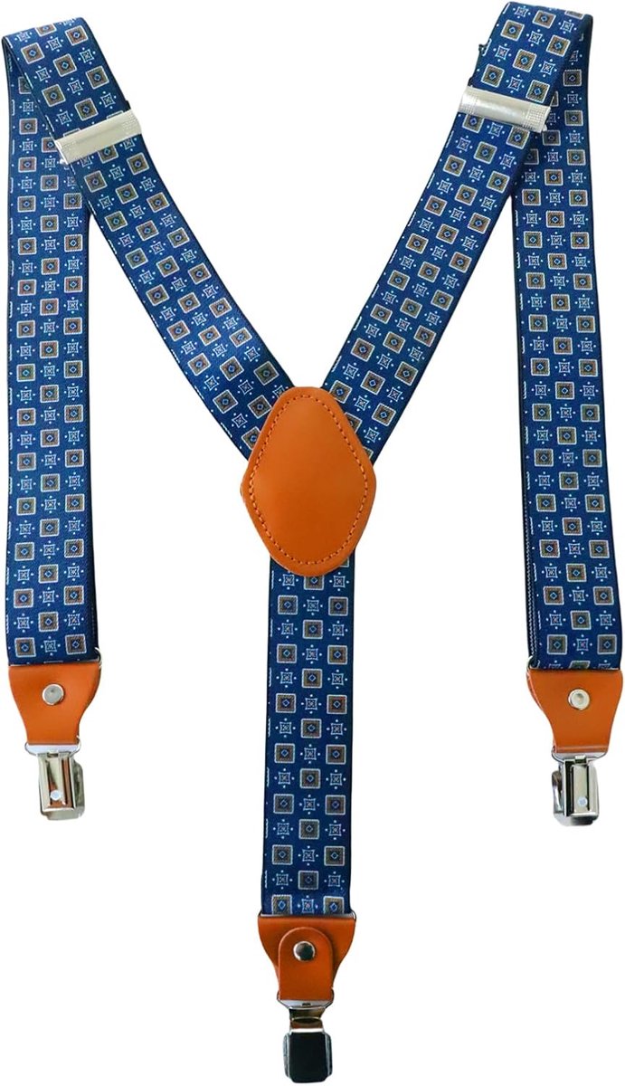 Men's Braces with Blue Floral and Check Pattern and Y Back, 3.5 cm Wide, Adjustable, One Size, for Graduation - ShopVlot