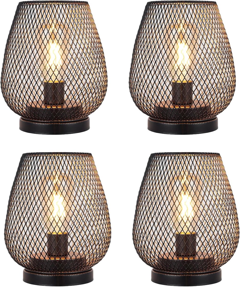 JHY DESIGN Set of 4 Metal Cage, LED Lantern, Battery Operated Wireless Accent Lights with LED, Great for Weddings - ShopVlot