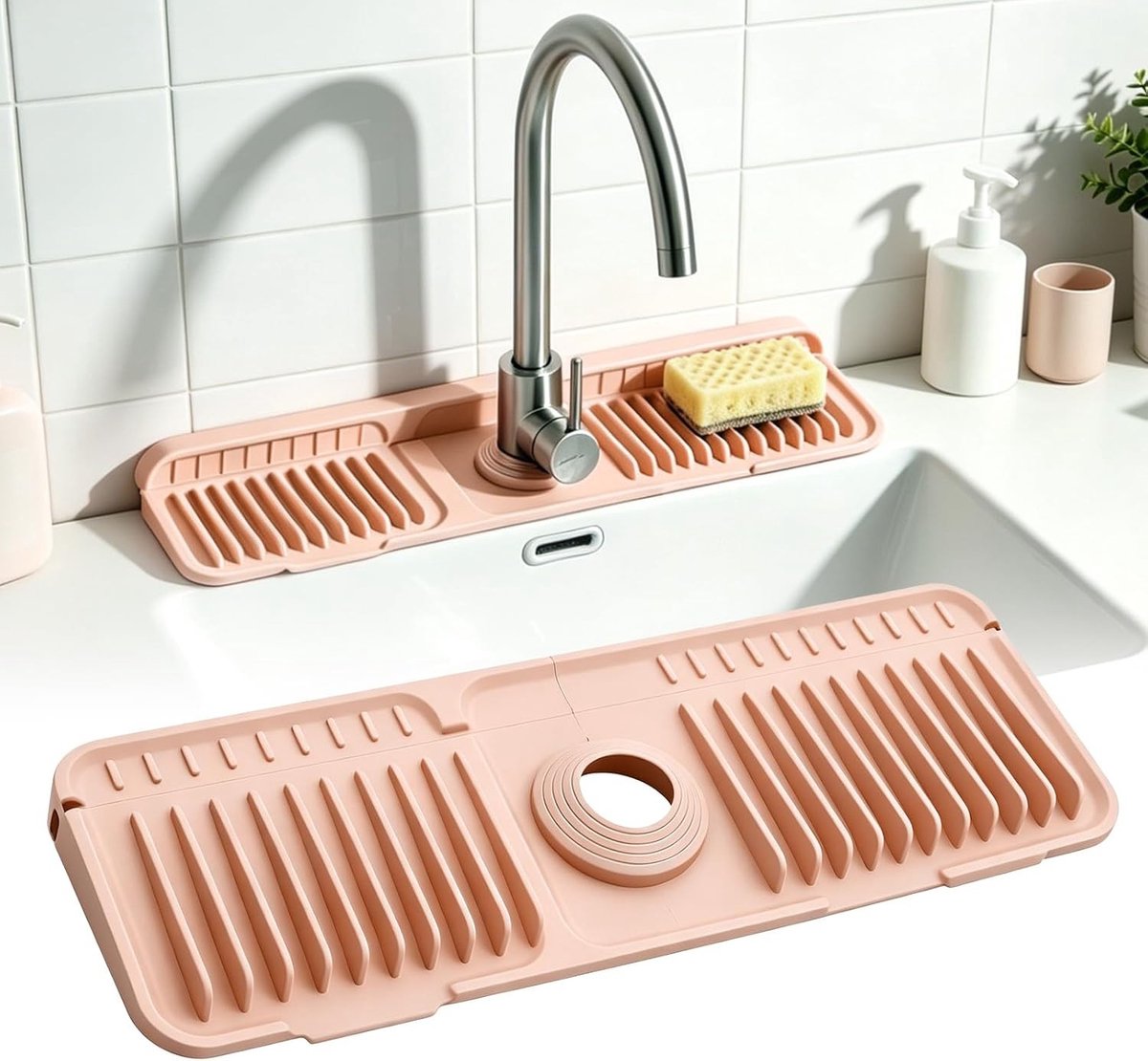 Vouwbare Siliconen Waterafvoer Mat, 90° Ontwerp, Snelle Afvoer, Antislip Splash Guard voor Keuken en Badkamer, Ideaal voor Gemakkelijk Schoonmaken en Voorkomen van Waterschade