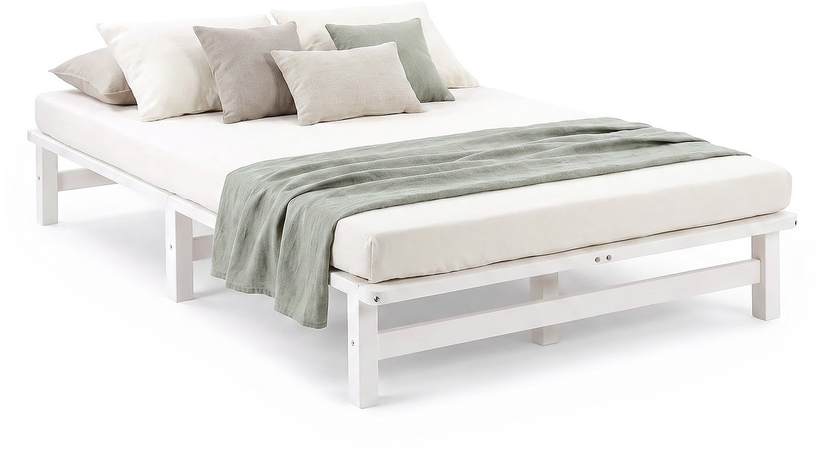 Homestyle4u Twijfelaarbedden - 120x200 cm - Massief Houten Bed - Wit