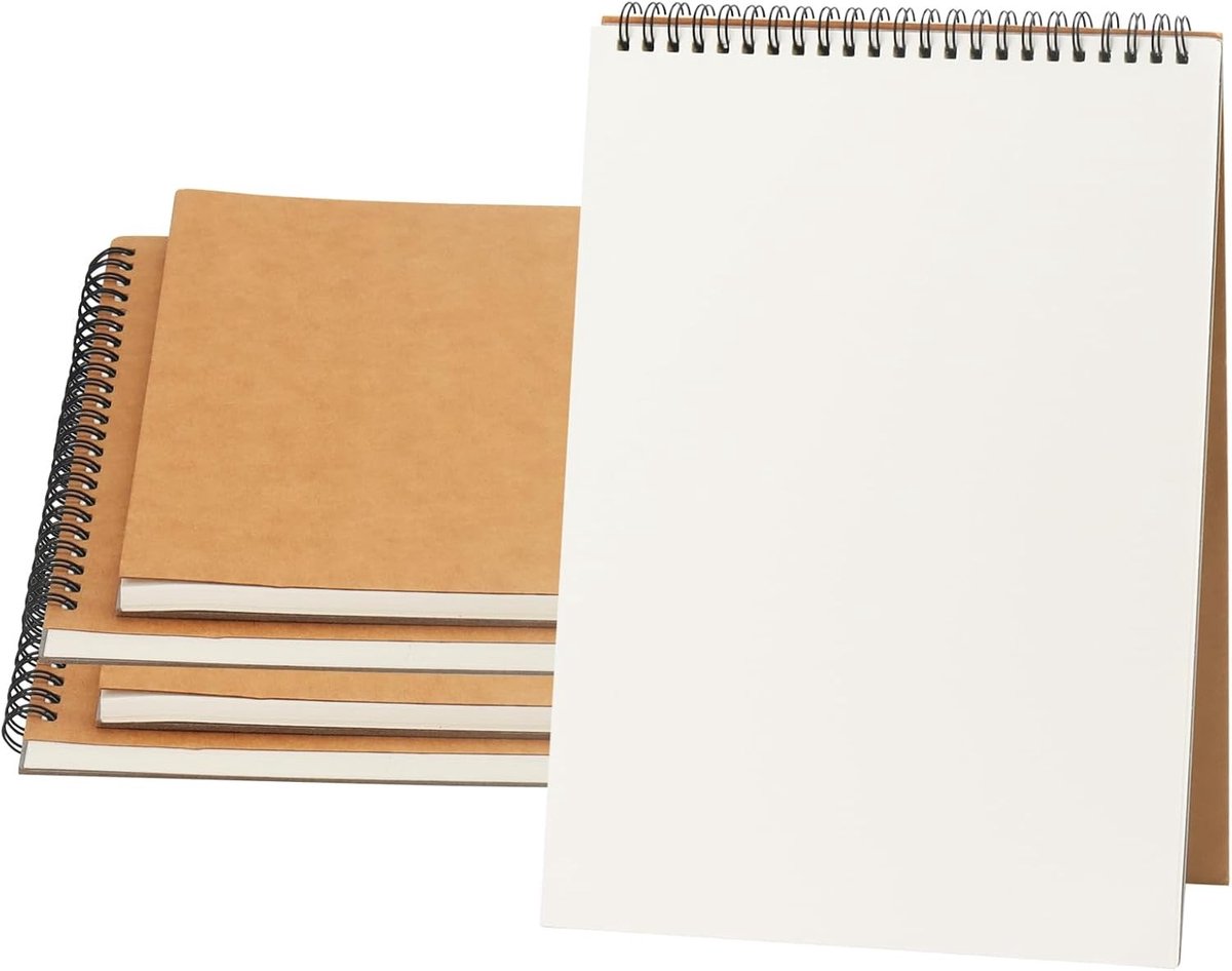 5 Stuks A4 Spiral Gebonden Schetsboek, 30 Vel/60 Pagina's voor Tekeningen, Creatief Ontwerpen en Notities