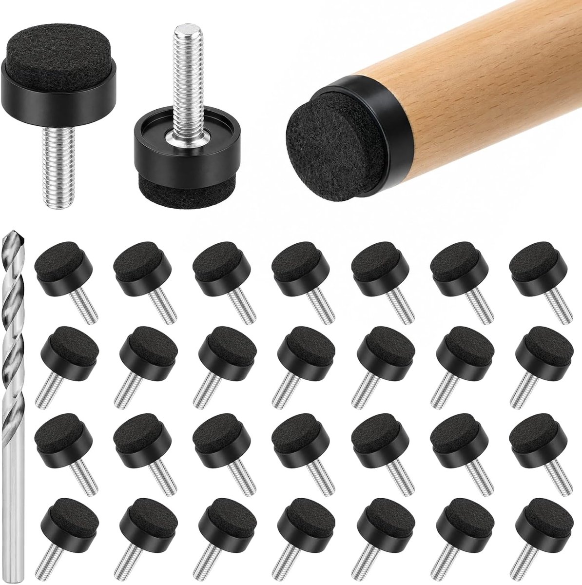 Stoelglijders voor Schroeven - Diameter 19 mm - Zwarte Viltglijders - Voor Stabiliteit van Meubels - ShopVlot