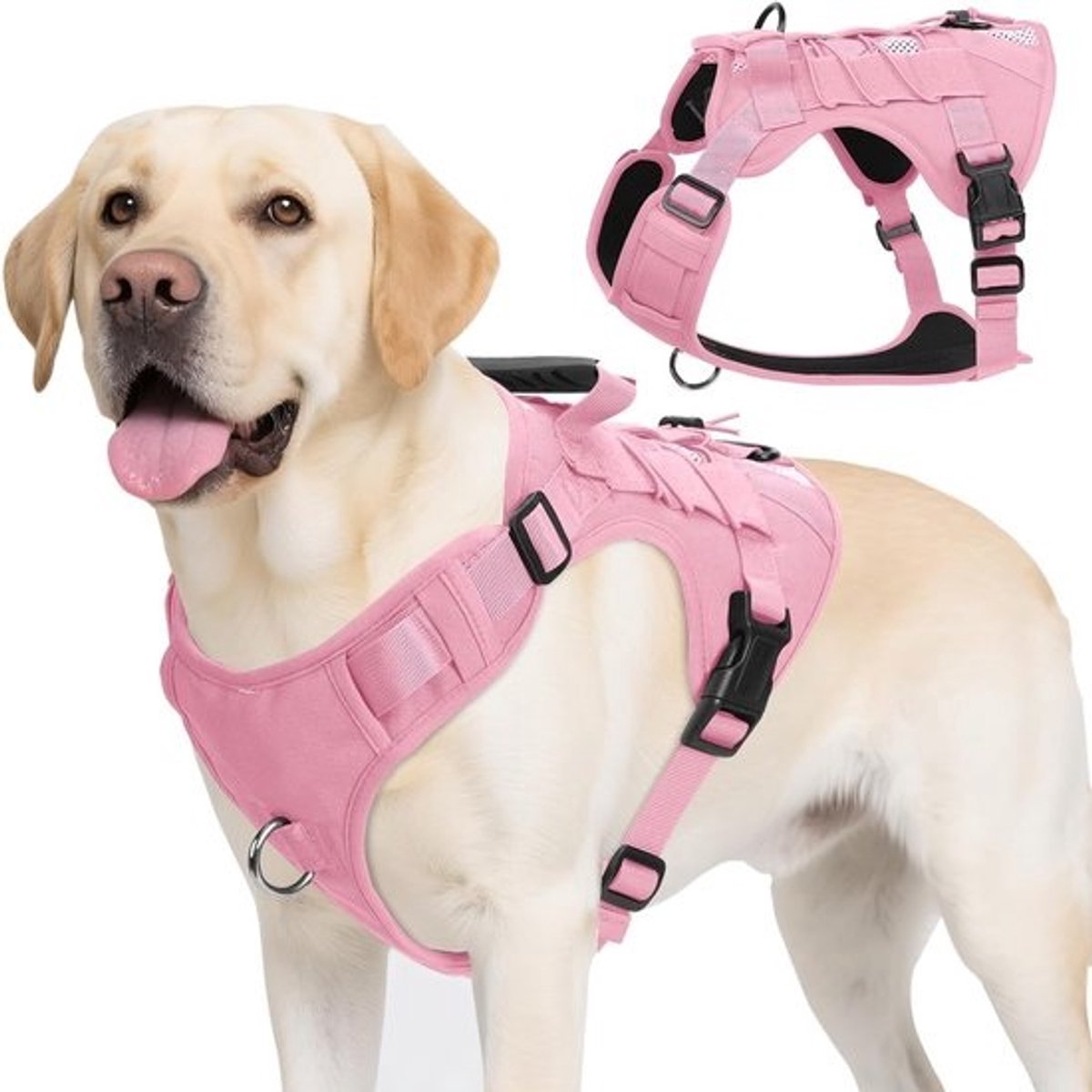 verstelbaar en ademend hondentuig - voor middelgrote en grote honden - trekloos ontwerp met handvat voor veiligheid en controle (roze, M)