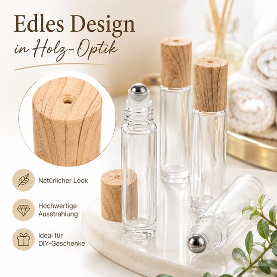 Dailygoods- Roll-on Flessen 24 Stuks - Lege Glazen Flessen 10 ml - Transparante Flessen voor Etherische Oliën - Spa/Massage/Aromatherapie - Met Rollende Kogel - Olieflessen van Dailygoods — afbeelding 2