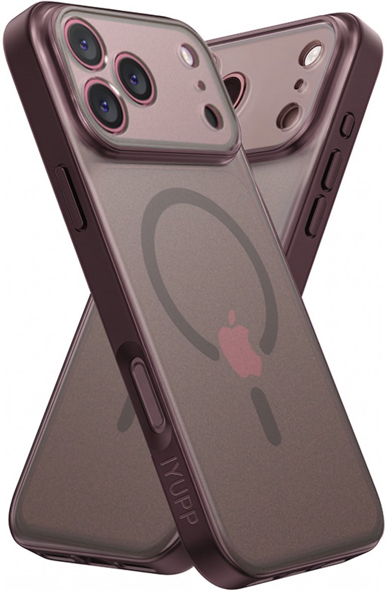 IYUPP Hoesje Geschikt voor iPhone 18 Pro Hoesje - Geschikt voor MagSafe - Shockproof Back Cover Bordeaux Rood - Bordeauxrood Transparant