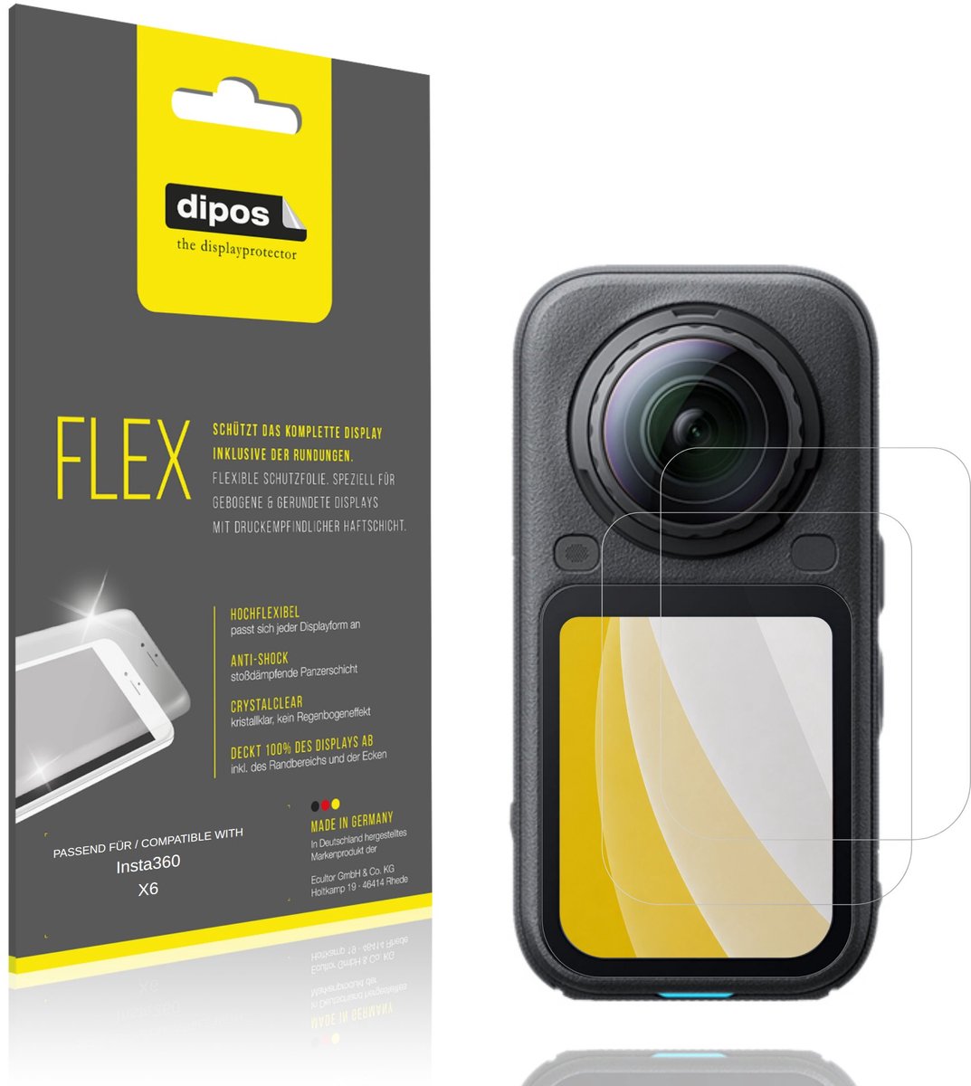 dipos – 2x Beschermfolie geschikt voor Insta360 X6 | 3D Full Cover Screenprotector | 100% Passend
