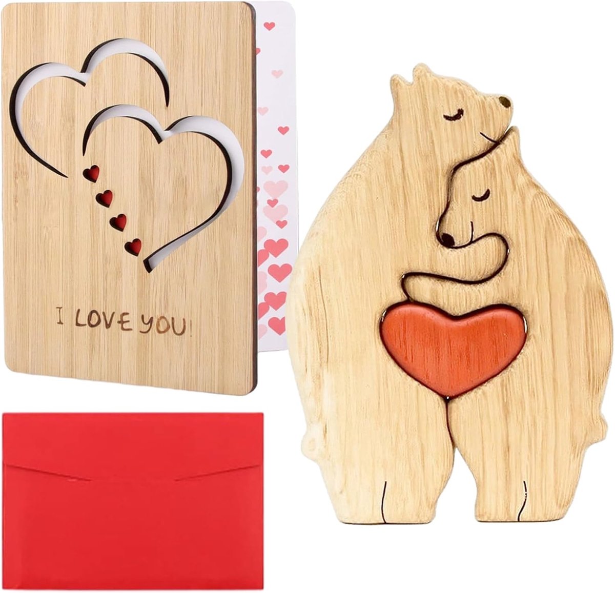 Wenskaarten set met beer puzzel, handgemaakte verjaardagskaart voor Valentijnsdag, I Love You kaart voor vrouw, echtgenoot