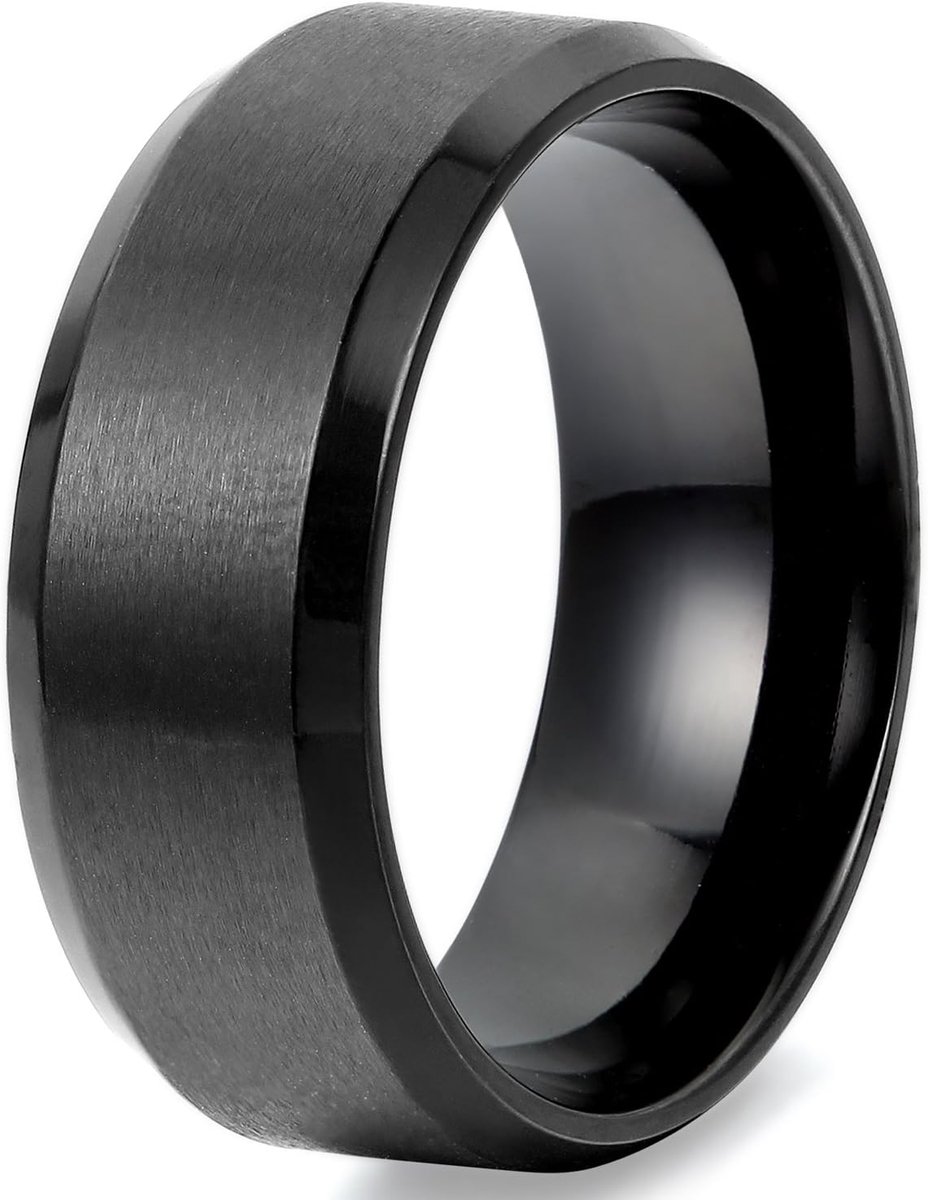 Herenring, brede herenring, 8 mm, roestvrij staal, zwart, Valentijnsdag, liefdespaar, verlovingsring, verlovingsring, bruiloft, gepolijst, herenaccessoires