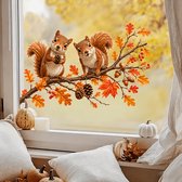 Eekhoorn Herfst Statische Raamsticker - 43cm × 28cm - Herfstbladeren - Raamdecoratie