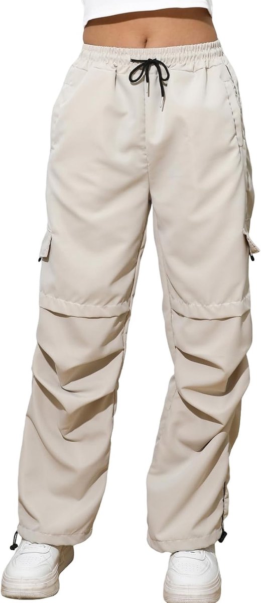 Cargobroek voor dames, Y2k hoge taille, baggy parachute broek met zakken, tieners, meisjes, brede pijpen, streetwear, vrijetijdsbroek